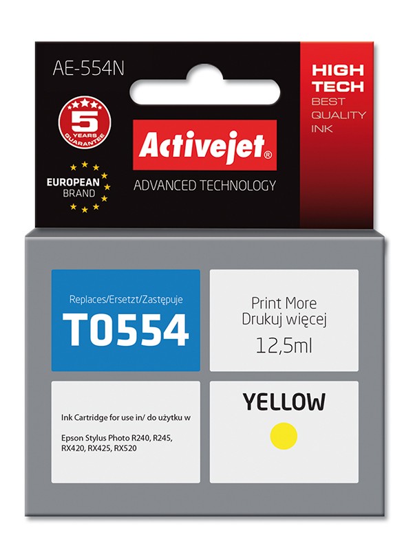 Cartus compatibil T0554 Yellow pentru Epson C13T055140, Premium Activejet, Garantie 5 ani